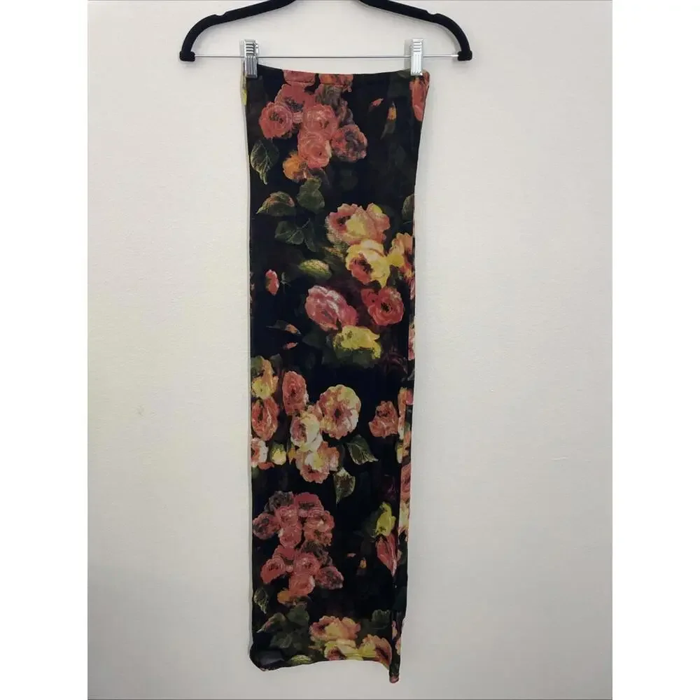 Revolve superdown rose maxi dress Size L black floral print strapless NWT
